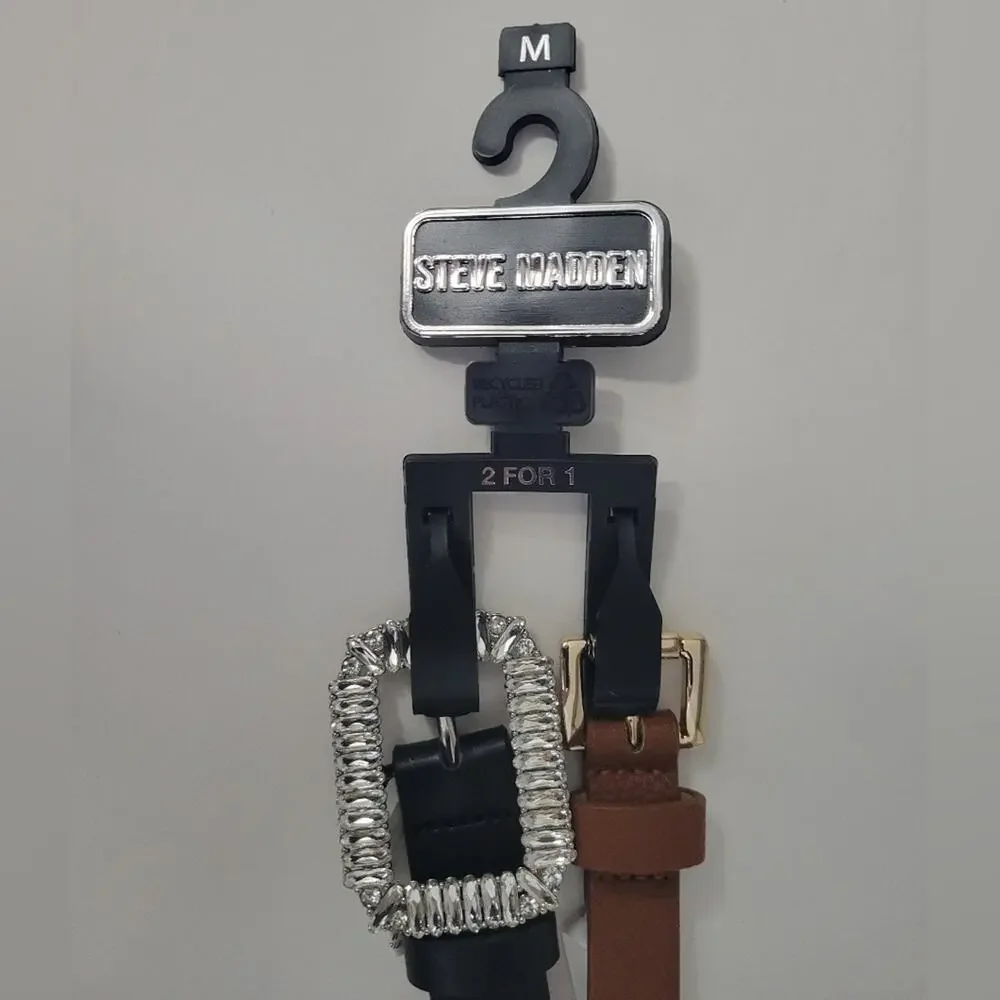 Steve Madden Womens M Bundle of 2 Western Contemporary Rhinestone Buckle Belts